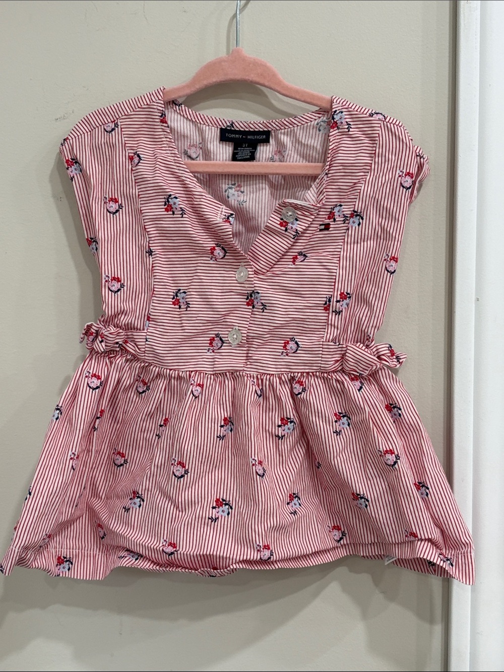 Tommy Hilfiger Girls Striped Floral Peplum Top – 3T